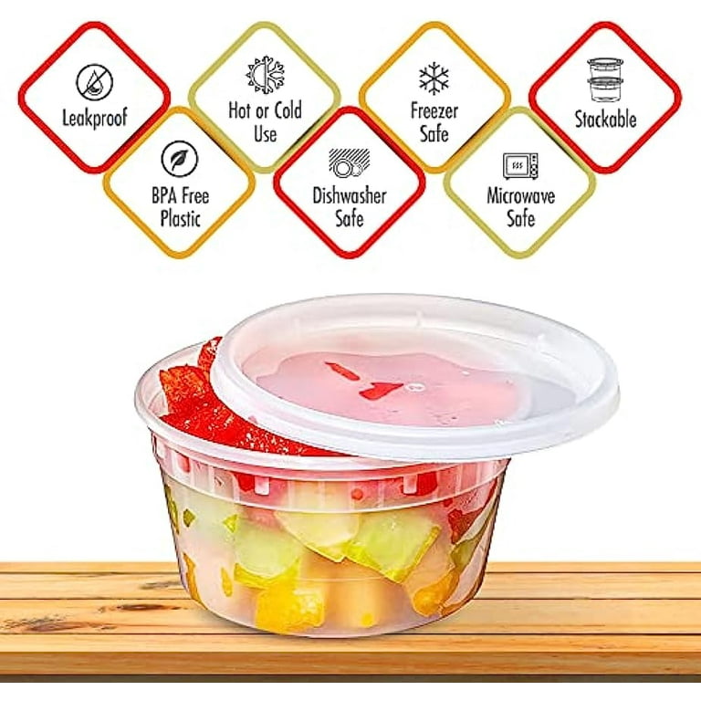 [EDI-Round Deli Containers (8 oz, 25)] Plastic Deli Food Storage Containers  with Airtight Lids | Microwave-, Freezer and Dishwasher-Safe | BPA Free 