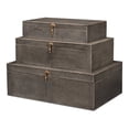 thumbnail image 6 of Cosmos Nesting Boxes, Set of 3 – Black Shagreen Leather Storage Boxes with Brass Pulls, Decorative Organizer, 6 of 7
