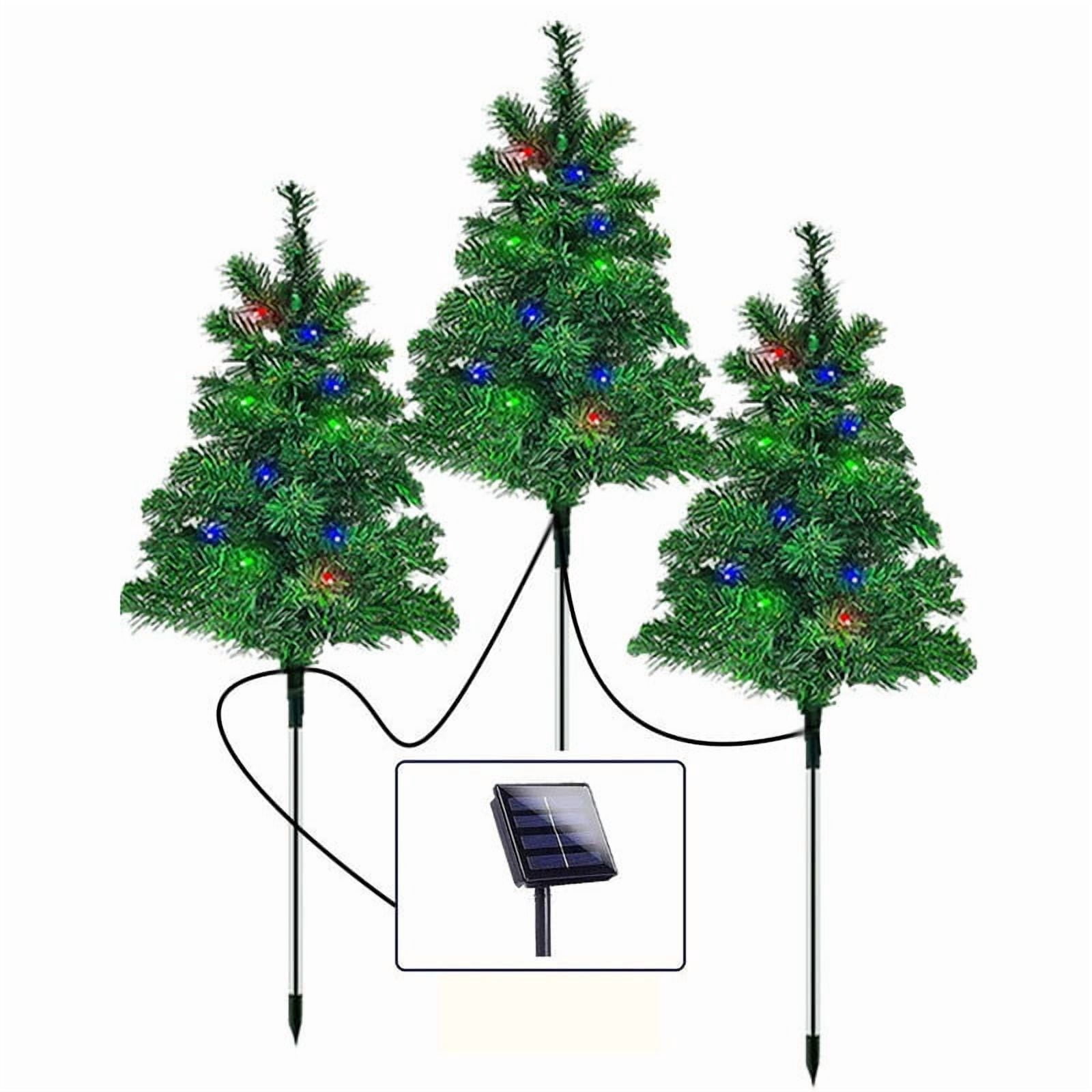 Cadorn Upgraded 4-Pack 120 LED Solar Christmas Garden Stake Lights, Outdoor Waterproof Solar Xmas Tree Yard Stake Christmas Pathway Lights for Christmas Decorations Garden Yard Lawn Pathway