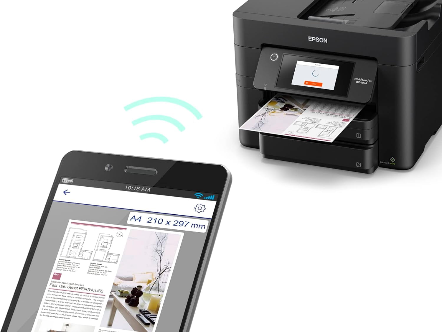 Epson Workforce Pro WF-4834 Wireless All-in-One Printer with Auto 2-Sided Print Copy, Scan and Fax, 50-Page ADF, and 4.3" Color Touchscreen (Sold without manufacturer warranty)