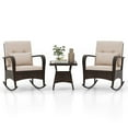 thumbnail image 2 of Costway 3 PCS Rocking Bistro Set with Removable Cushions & Tempered Glass Top Coffee Table Brown, 2 of 10