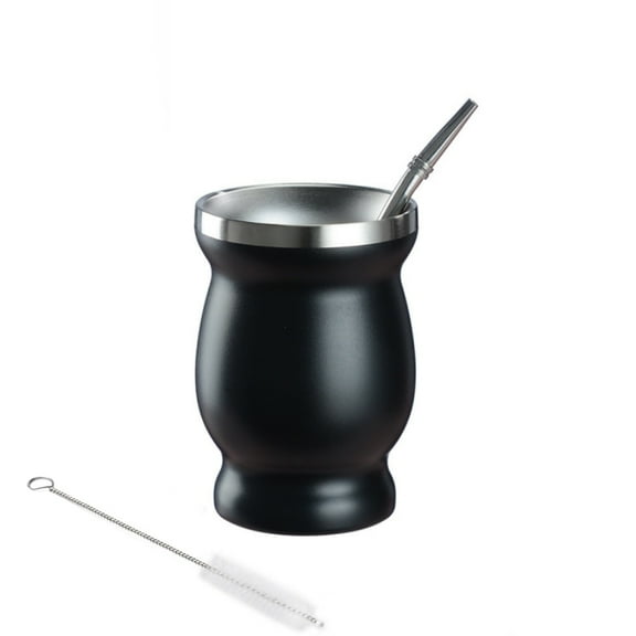 8oz Yerba Mate Cup, 304 Stainless Steel Double-Wall Mate Cup, Heat Insulation Yerba Mate Gourd, Tea Cup Set Includes Cleaning Brush & 1 Bombillas (Black)