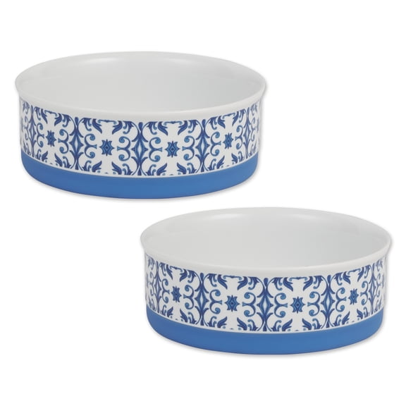 DII Pet Bowl Portuguese Tile Medium 6Dx2H (Set of 2)