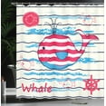 thumbnail image 3 of Ambesonne Cartoon Shower Curtain, Fish Sailor Marine Sea, 69"Wx70"L, Cream Red Blue, 3 of 4