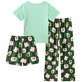 thumbnail image 2 of Aideaone Girls Pajamas Sets 3 Piece Short Sleeve Shirt Top Pants Shorts with Pockets Sleepwear 7-14 Years, 2 of 7