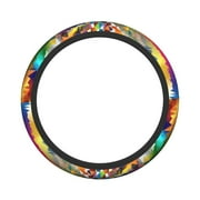 XMXY Car Steering Wheel Cover, Chromatic Rainbow Triangles Non-Slip Jeep Truck Universal Elastic Steering Wheel Protector 15 inch