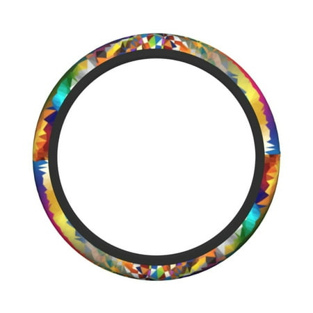 XMXY Car Steering Wheel Cover, Chromatic Rainbow Triangles Non-Slip Jeep Truck Universal Elastic Steering Wheel Protector 15 inch