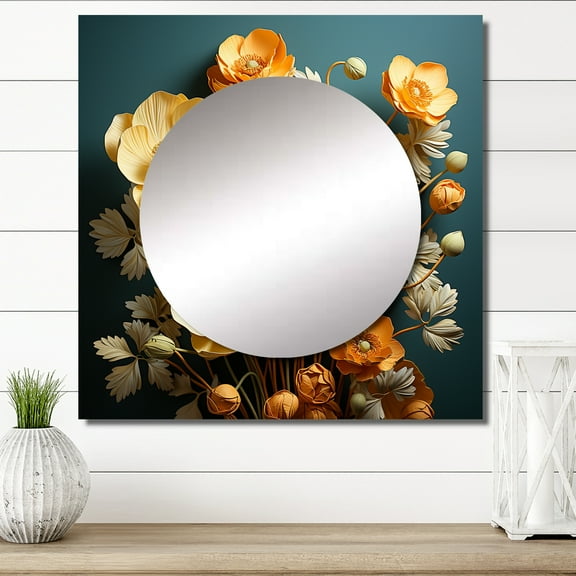 Designart "Sunshine Buttercups Lifelike Glow" Buttercups Square Mirror For Wall Decor - Large Yellow Square Printed Wall Mirror Art - Square Traditional Mirror - Wall Mounted Square Large Mirror