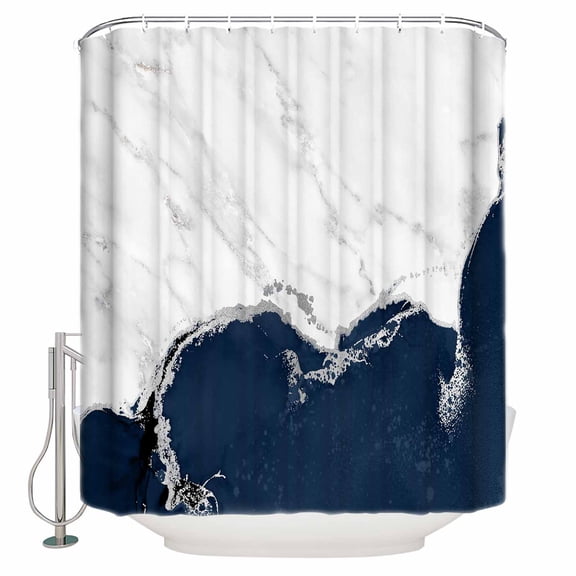 Navy Blue Marble Texture Shower Curtain Set ,Waterproof Fabric Shower Curtains Abstract Retro Wave Shower Curtains for Bathroom,Bathroom Decor 36"x72"