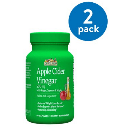 (2 Pack) Country Farms Apple Cider Vinegar Capsules, 500 Mg, 90