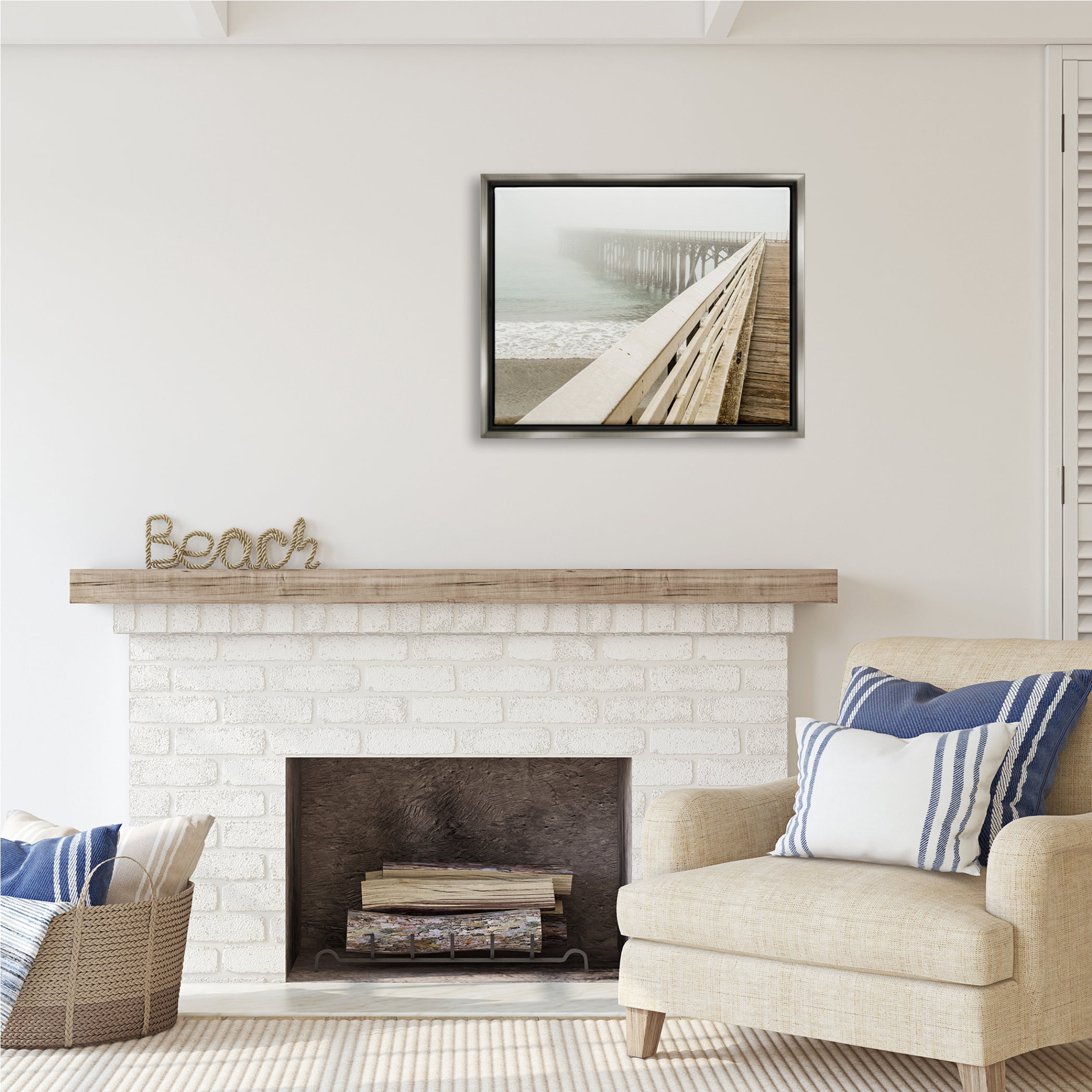 Stupell Industries Ocean Pier Photography Nature Photography Gray Floater Framed Art Print Wall Art, 31 x 25