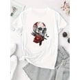 thumbnail image 2 of Women'S Floral Skull Print T-Shirt, Casual Crew Neck Short Sleeve Top, Polyester 95% Spandex 5% Knit Fabric, Medium Stretch, All Season Fashion Tee, 2 of 7