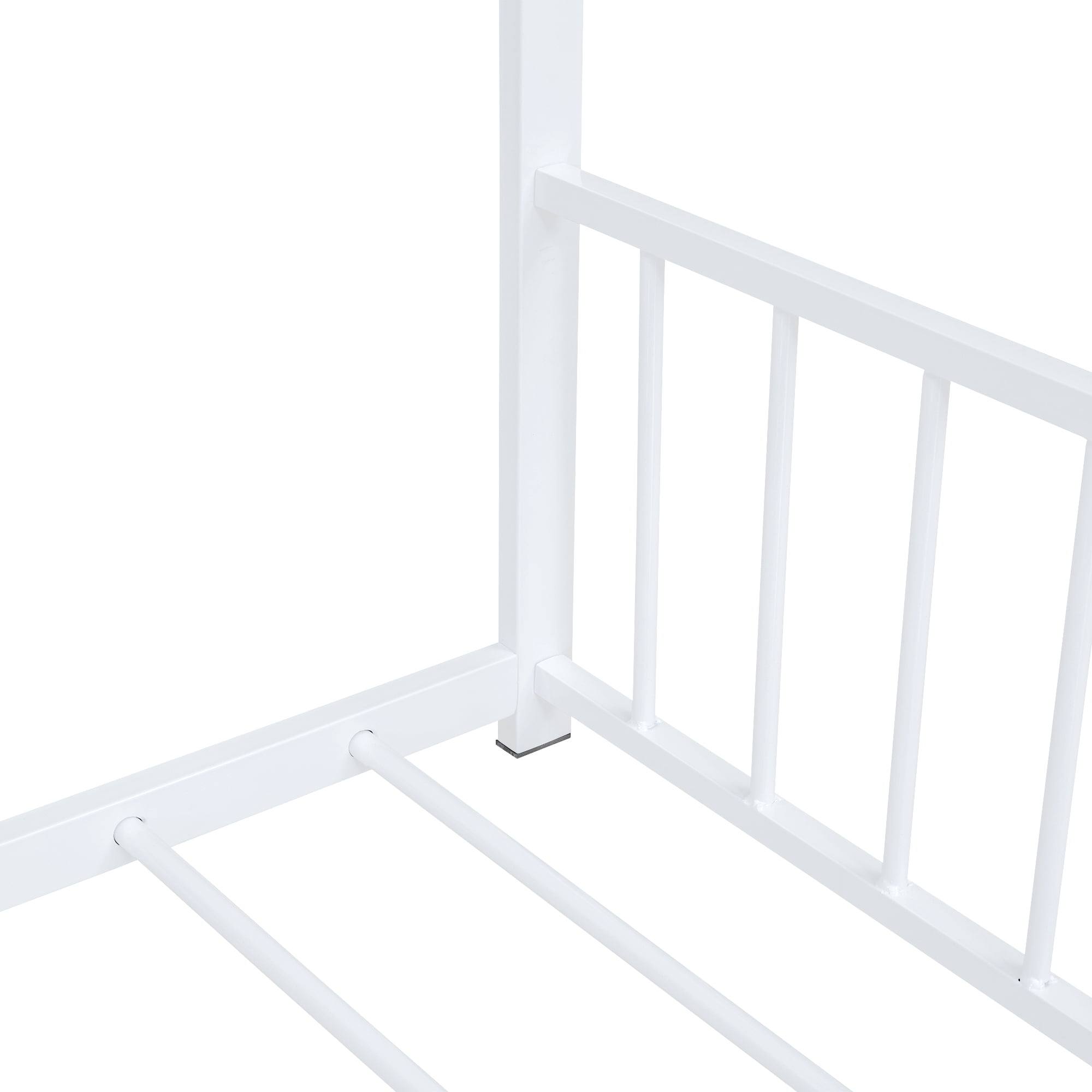 Bellemave Full Size Metal House Bed with Headboard and Footboard Montessori House Bed, Metal Floor Bed with Roof, No Box Spring Needed, White