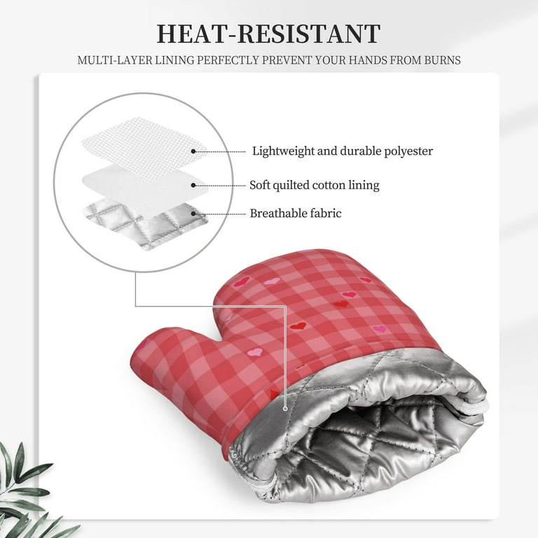 Checkered Oven Mitts And Pot Holder, Heat Resistant Gloves And