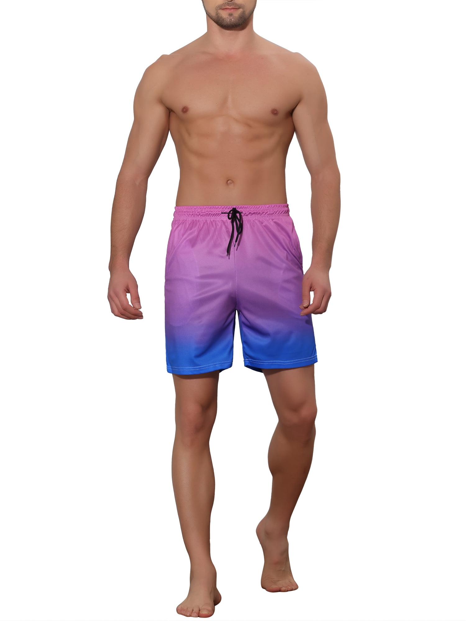 Unique Bargains Men's Contrasting Colors Patterned Beach Swimming Board Shorts 34 Blue