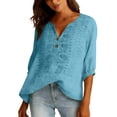thumbnail image 4 of CYYOLLPF embroidered tops for women Linen Sets for Women gauze set Beach Vacation Clothes Summer Pants Set Capri Sets Women two piece sets for women womens embroidered tops Blue 3XL, 4 of 9