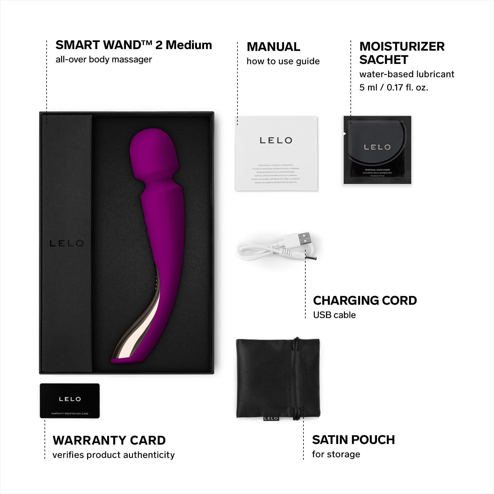 LELO SMART WAND 2 Medium Vibrating Wand Massager With 10 Pleasure Settings, Deep Rose