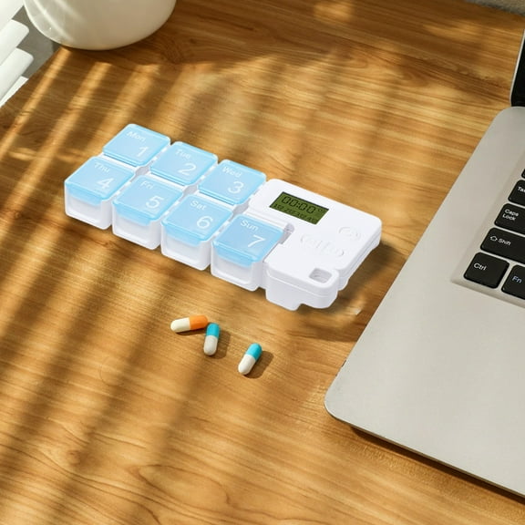SSZMDLB under $5 Smart Pill Dispenser, 7 Day Medication Organizer with Alarm, Weekly Pill Case Travel Box, Electronic Timer for Vitamin Storage, Automated Reminder System for Health Management