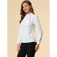 thumbnail image 4 of Camide cuadros de cuadrícucon cuello de pajaripamujer Blusas de trabajo de oficiblanco M, 4 of 6