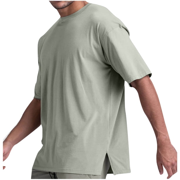 Camisas de Manga Larga para Hombres Color Sólido Casual Cuello Redondo Blusa, Ligero Top de Algodón de Imitación para el Hogar, Diario Y Cuatro Estaciones de Uso