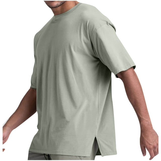Camisas de Manga Larga para Hombres Color Sólido Casual Cuello Redondo Blusa, Ligero Top de Algodón de Imitación para el Hogar, Diario Y Cuatro Estaciones de Uso