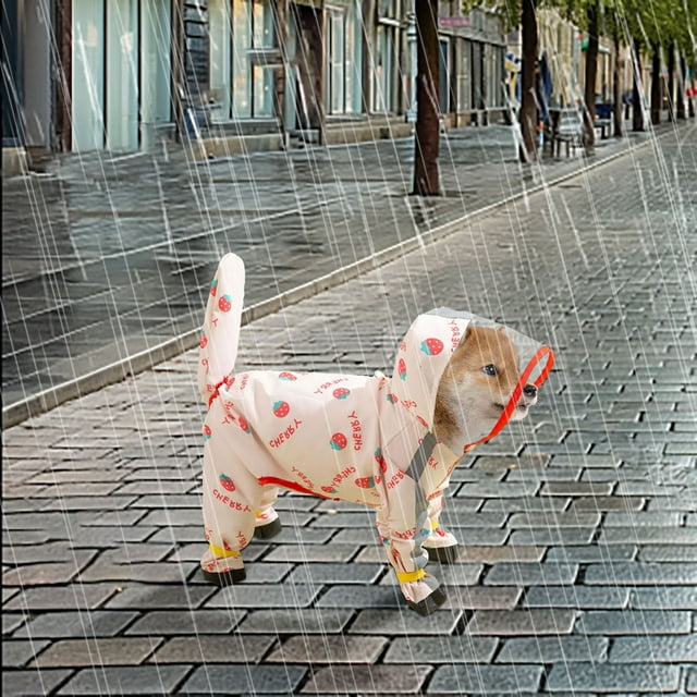 Riforla Small Dog Raincoat Hooded with D Ring Full Coverage Dog Rain Jacket Slicker Poncho Dog Rain Jacket with Reflective Strip Rainboot Pet clothes Pink XXL