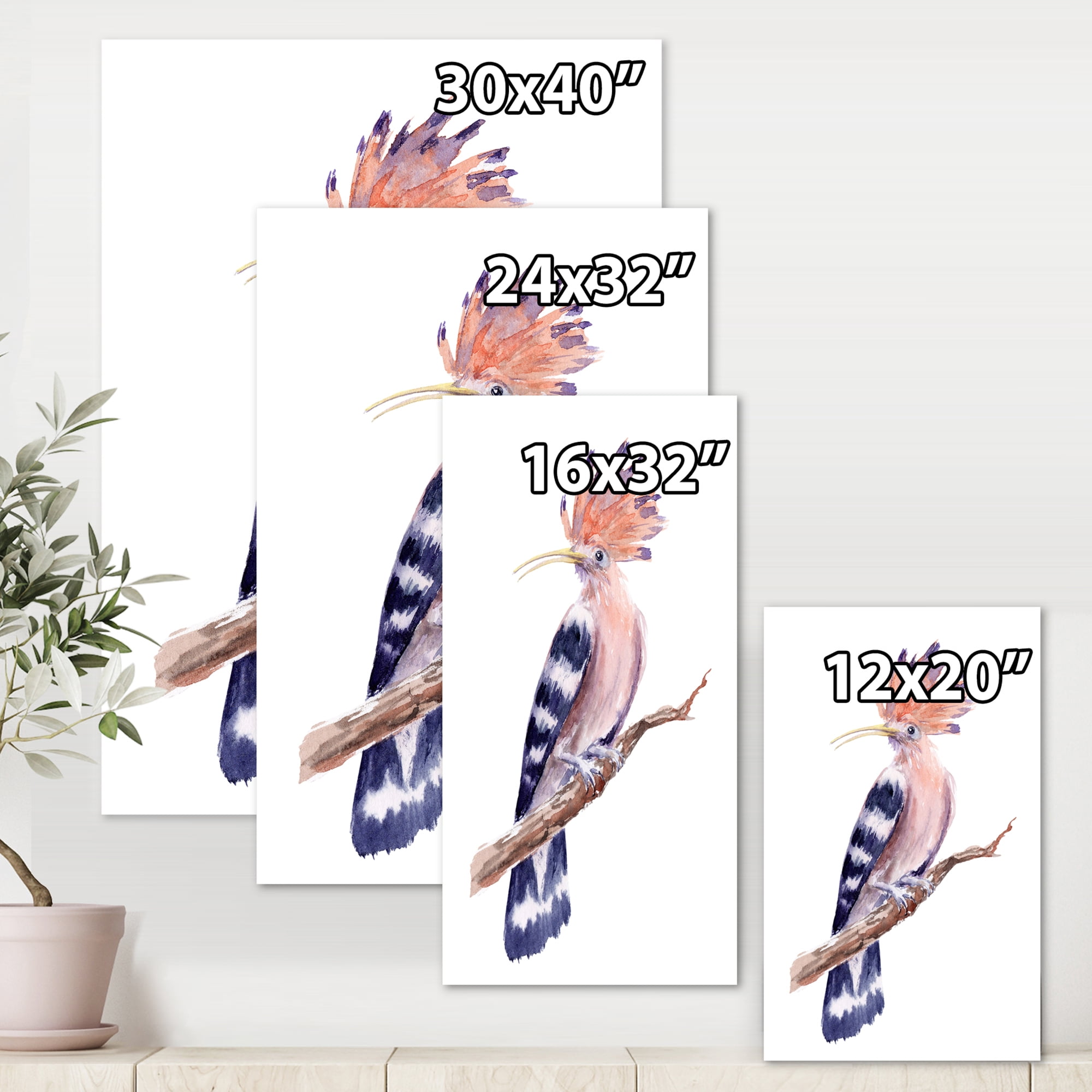 Designart ' Ancient Hoopoe Bird On A Branch ' Traditional Canvas Wall Art Print