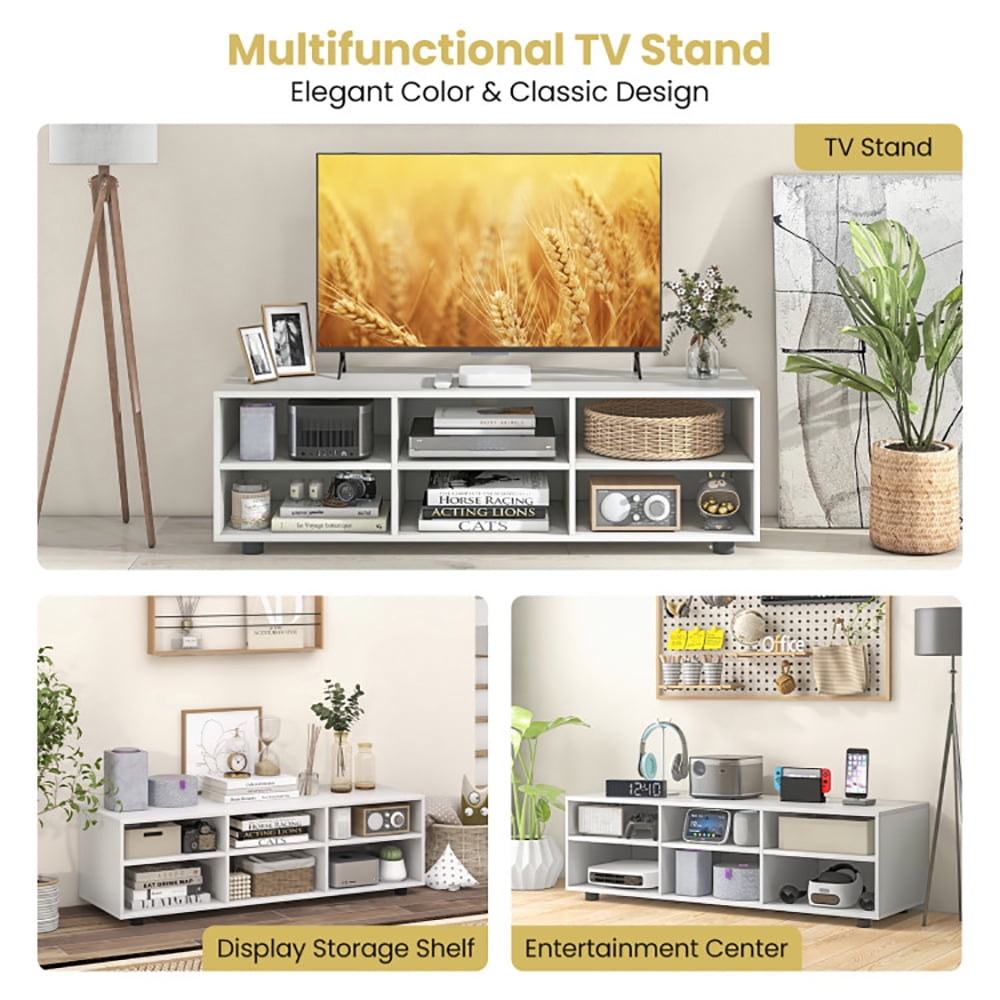 Finihen TV Stand, TV Cabinet, TV Stand for TV up to 55 Inch with 6 Storage Compartments, for Living Room, White