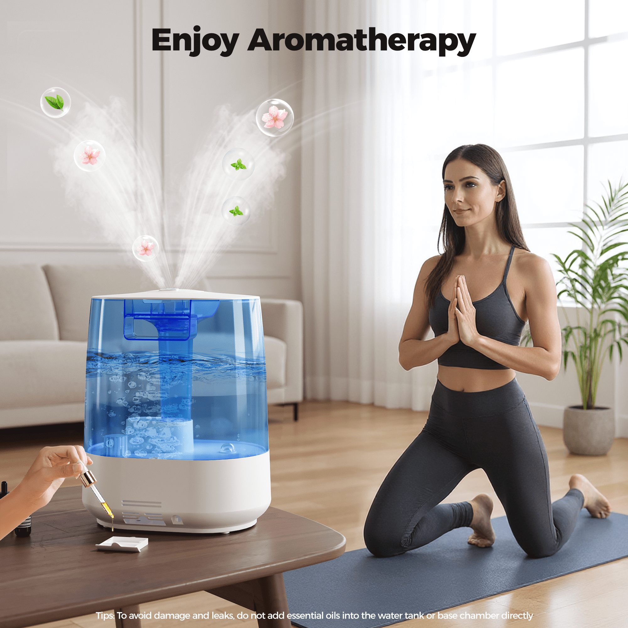 6L Humidifiers for Bedroom , Cool Mist Ultrasonic Humidifier with Humidity Sensor, Top Fill 60H & 28dB Quiet Runtime, 8+1 Color Night Lights, 360° Dual Nozzle--Blue