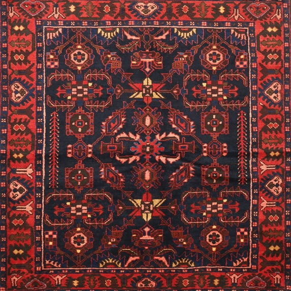 Ahgly Company Machine Washable Indoor Square Traditional Tomato Red Area Rugs, 5' Square