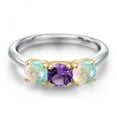 thumbnail image 3 of Gem Stone King 10K Two Tone Gold Purple Amethyst and Simulated White Opal Engagement Ring for Women | 1.48 Cttw | Round 5MM | Gemstone February Birthstone | Size 5, 3 of 6