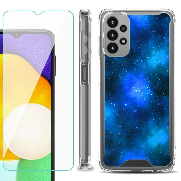 Shockproof Bumper Phone Case for Samsung Galaxy A23 5G, with Tempered Glass Screen Protector, by OneToughShield ® - Cosmos/Stars