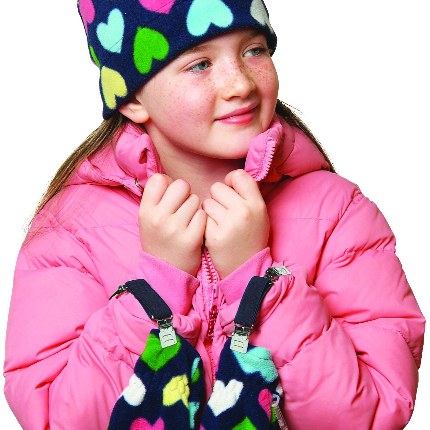 Hold’em Mitten & Hat Cap and Glove Clip Set for Toddler Kids - Navy Mitten with Striped Hat Clip