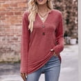 thumbnail image 2 of Bowake Femmes Tunique d'Automne Tops V Cou Bouton Manches Longues Chemisier de Base Décontracté Dames Confortables Lâches Tee, 2 of 6