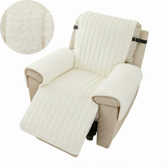 Mictong fluffy plush recliner cover small anti slip recliner cover, washable faux fur recliner protective cover, with elastic adjustable shoulder straps, Beige, 1 piece