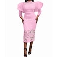 thumbnail image 3 of Women'S Elegant Floral Lace Long Sleeve Bodycon Pencil Dress for Evening Events Pink M, 3 of 9