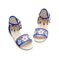 thumbnail image 2 of Quaouag Wedge Sandals for Girl,Comfortable Open Toe Sandal T-Strap Rhinestone Beaded Bohemia Beach Shoes Slip On Dressy Flat Sandals with Arch Support Blue,Pink, 2 of 6