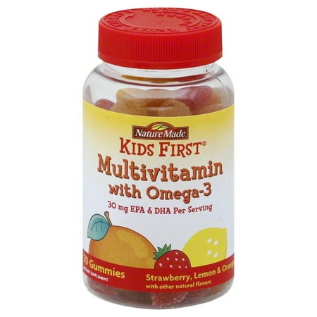Nature's Maid Kids First Multivitamin with Omega-3 Gummies, Strawberry, Lemon & Orange, 70