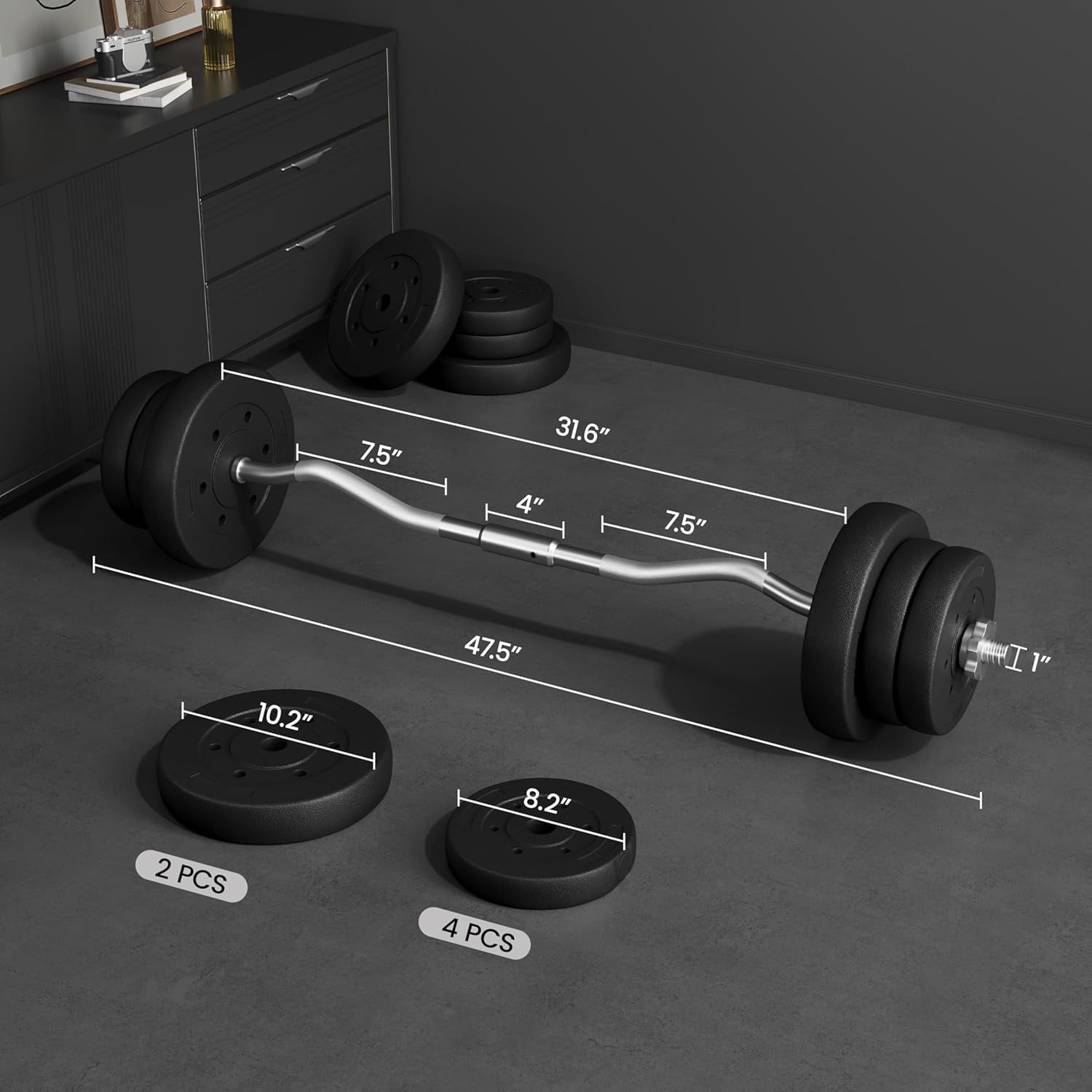 GMNIU Curl Olympic Barbell Set Lifting Exercise Curl Bar Adjustable Olympic Plate Weight Sets Home Fitness Exercise Machines Weightlifting Equipment