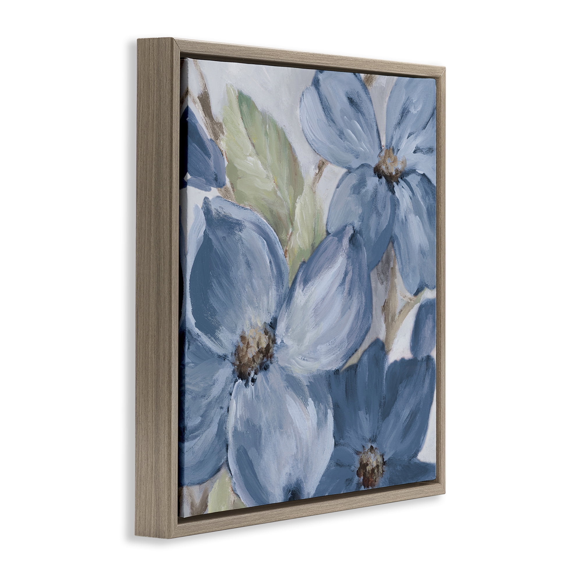 Stupell Industries Silent Blue Bloom Botanical & Floral Painting Brown Floater Framed Art Print Wall Art, 18 x 18
