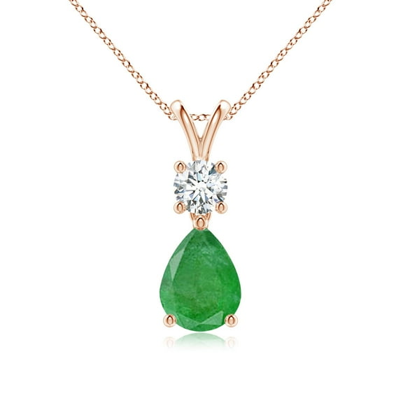 ANGARA Natural Pear-Shaped Emerald V-Bale Pendant in 14K Rose Gold for Women (Size-8x6mm) | May Birthstone, Birthday, Anniversary, Jewelry Gift for Women | Natural Emerald Necklace