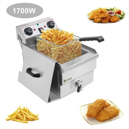 

Professional Deep Fryer Commercial Electric Countertop Stainless Steel Deep Fryer Basket French Fry Restaurant Home 12.5QT / 11.8L Safety Single Tank Deep Fryer with Faucet Style Drains 1700W R008