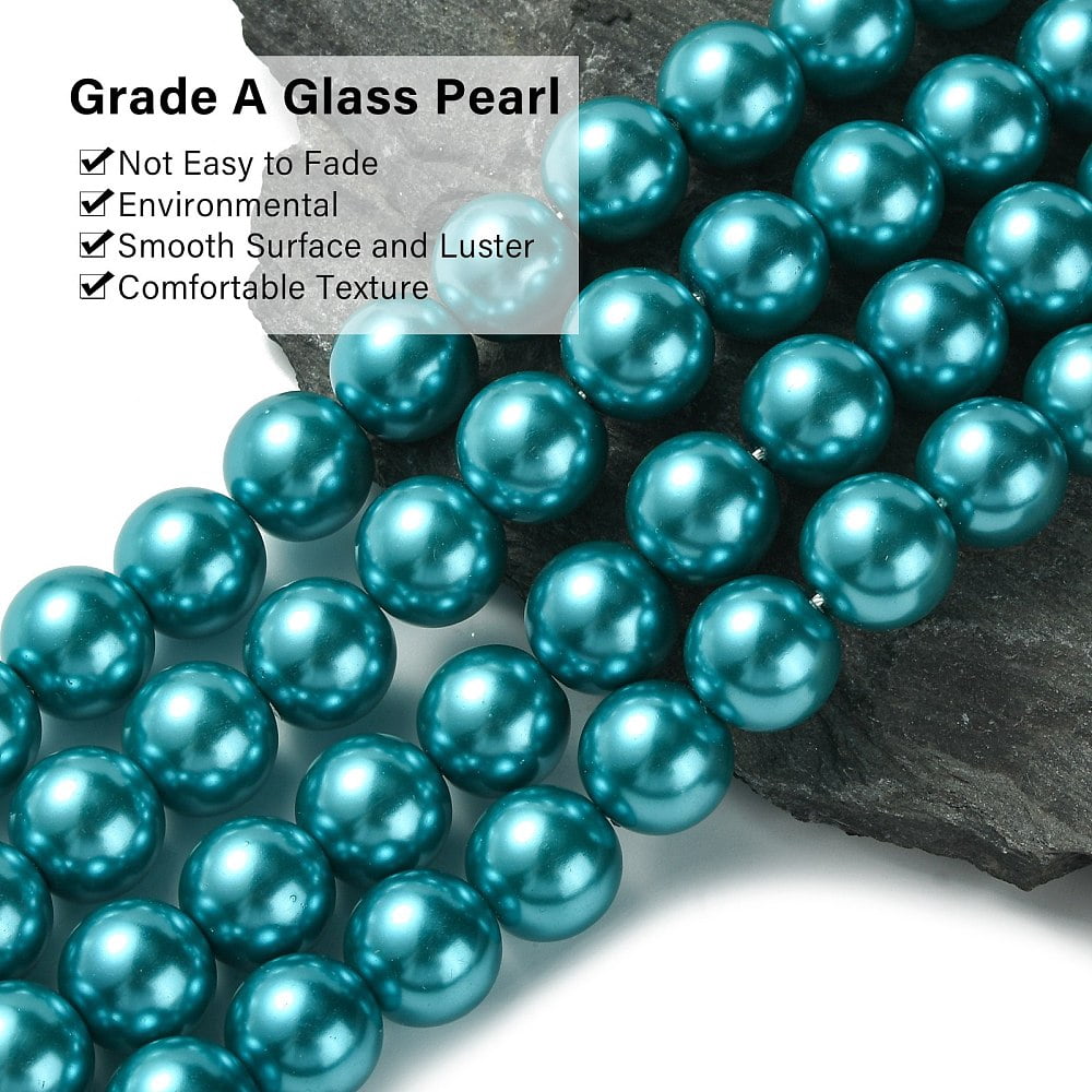 Glass Pearl Beads Strands Grade A Round Dyed Cord Threaded Deep Sky Blue 14mm Hole: 1.2~1.5mm about 30pcs/strand 15.7 inch