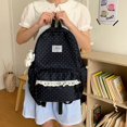 thumbnail image 2 of Cute Large Capacity Polka‑Dot Backpack with Lace Trim, Lightweight Multi‑Pocket Preppy Rucksack for Daily and Dating Use(Black), 2 of 9