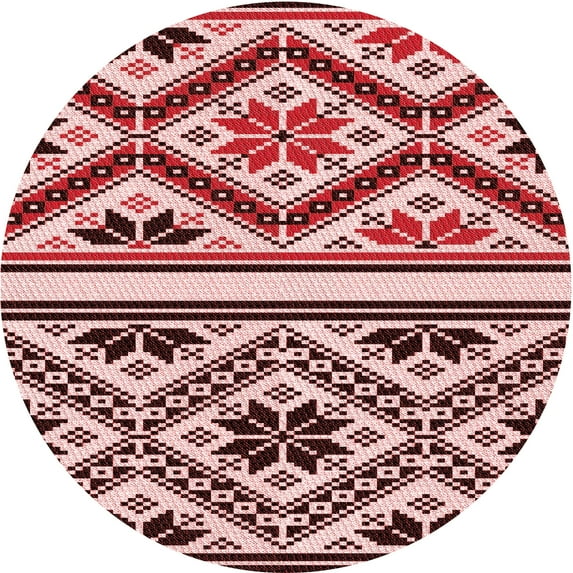 Ahgly Company Indoor Round Patterned Saffron Red Area Rugs, 7' Round