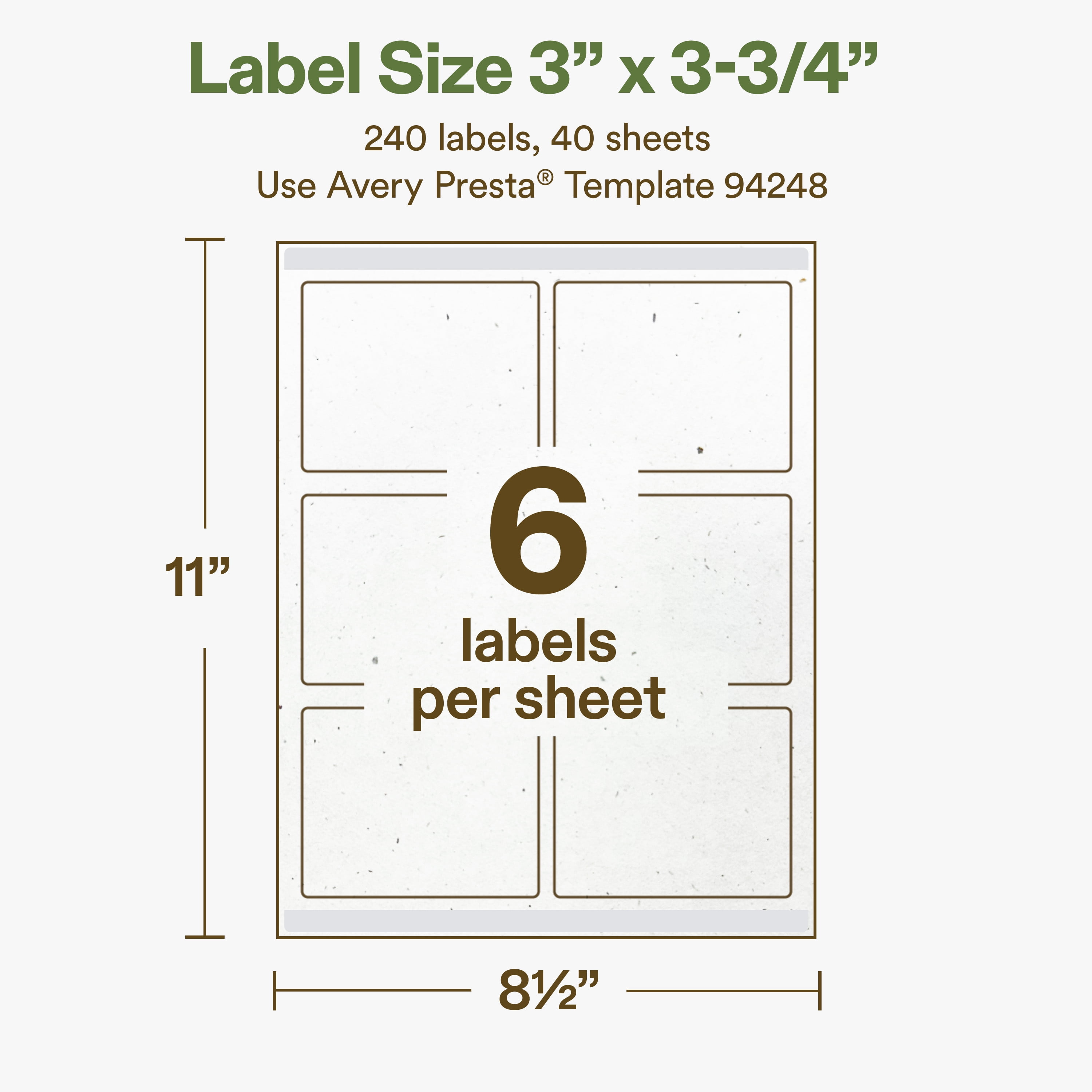 Avery Rectangle Hemp Labels, 3" x 3-3/4", Off-White, 240 Total
