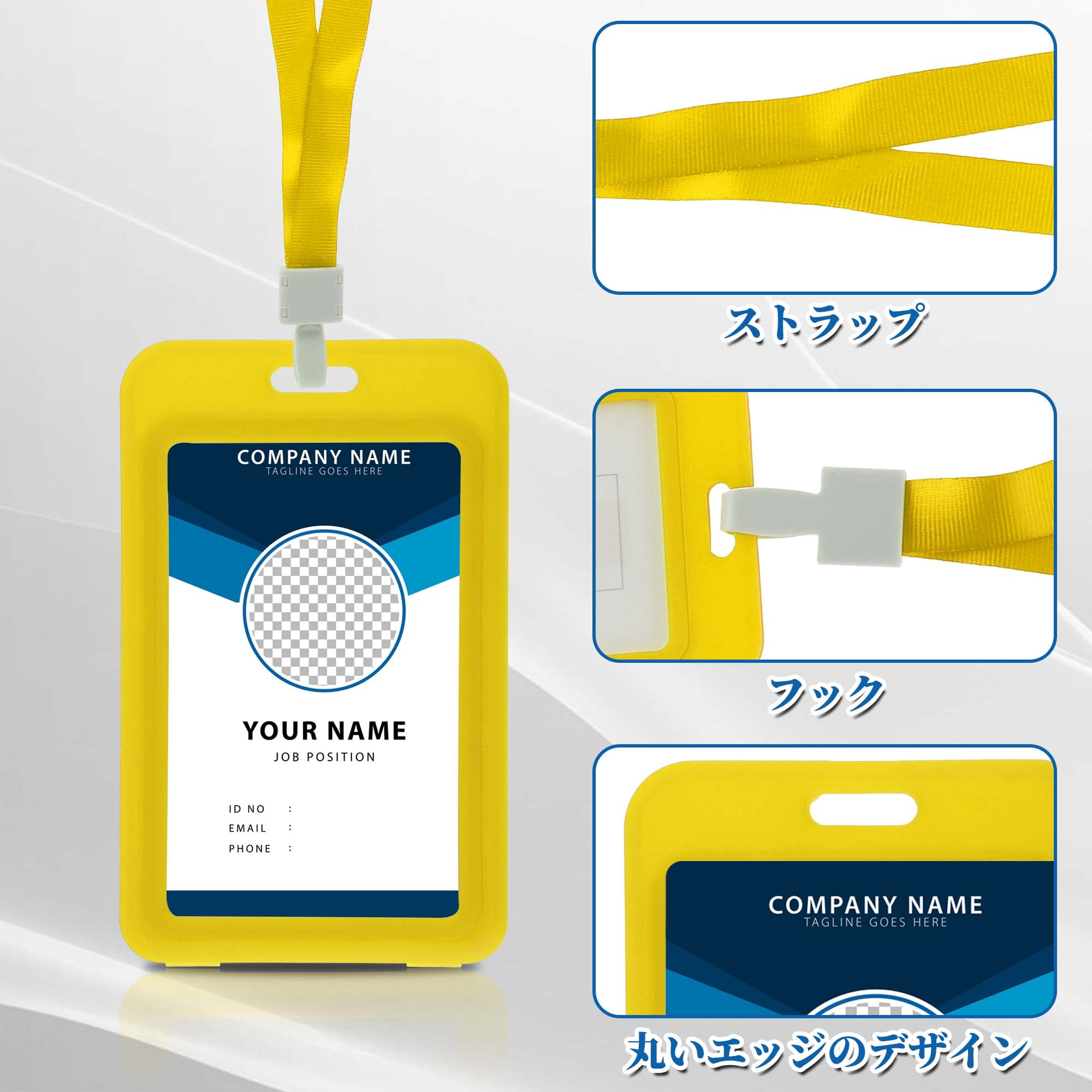 Unique Bargains Vertical ID Badges Leather Clear Card Holder with Lanyard Yellow