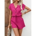 thumbnail image 2 of MORTTIC Women's 2-Piece Summer Lounge Set, Textured Short Sleeve Button-Down Shirt and Matching Shorts Outfit, S, 2 of 6