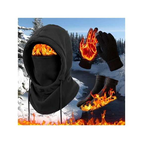 3 in 1 Winter Windproof Warm Set, Balaclava Face Cover   Touch Gloves   Thermal Socks for Outdoor Sports