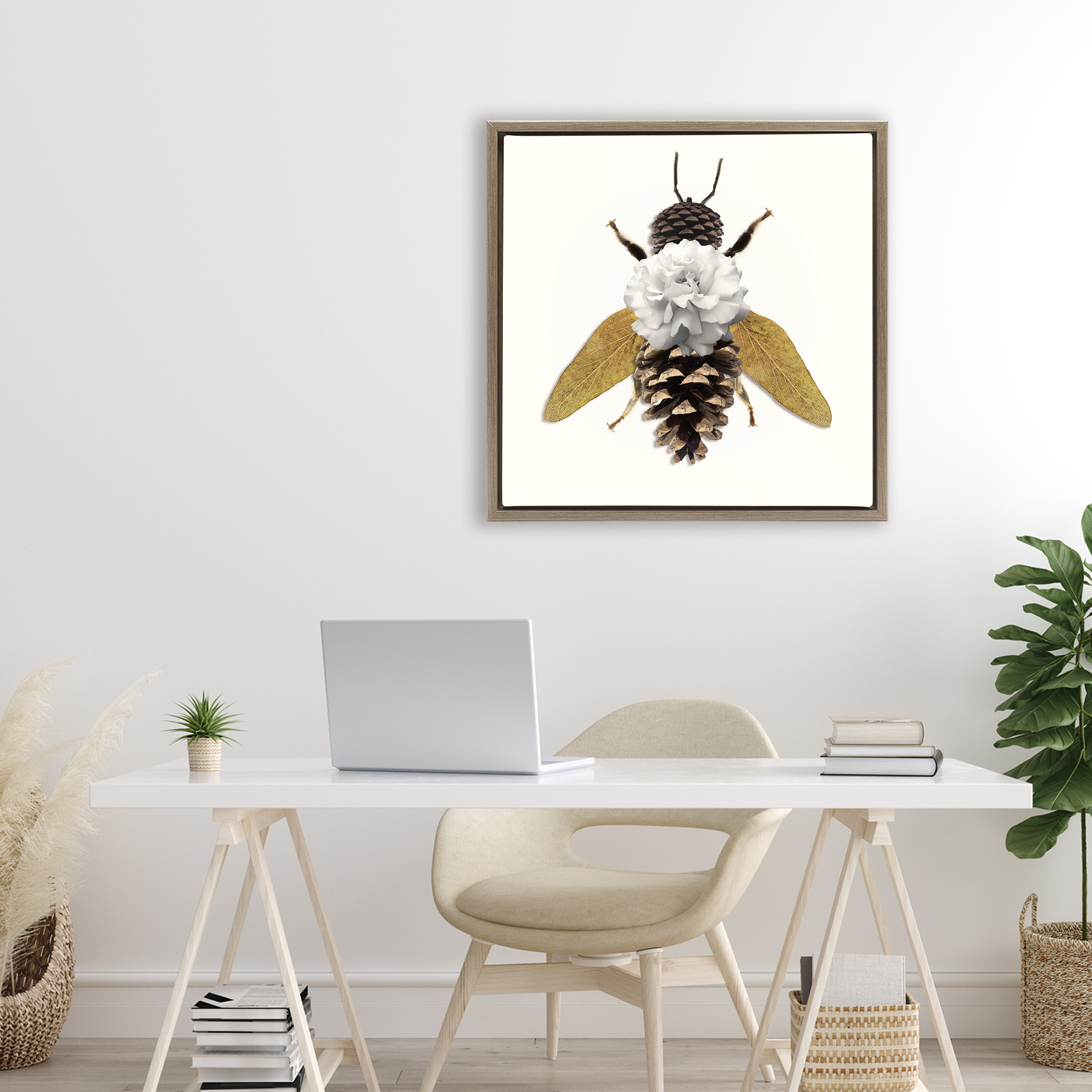 Nature Constructed Bee Brown Framed Floater Canvas Wall Art, design by Sasha
